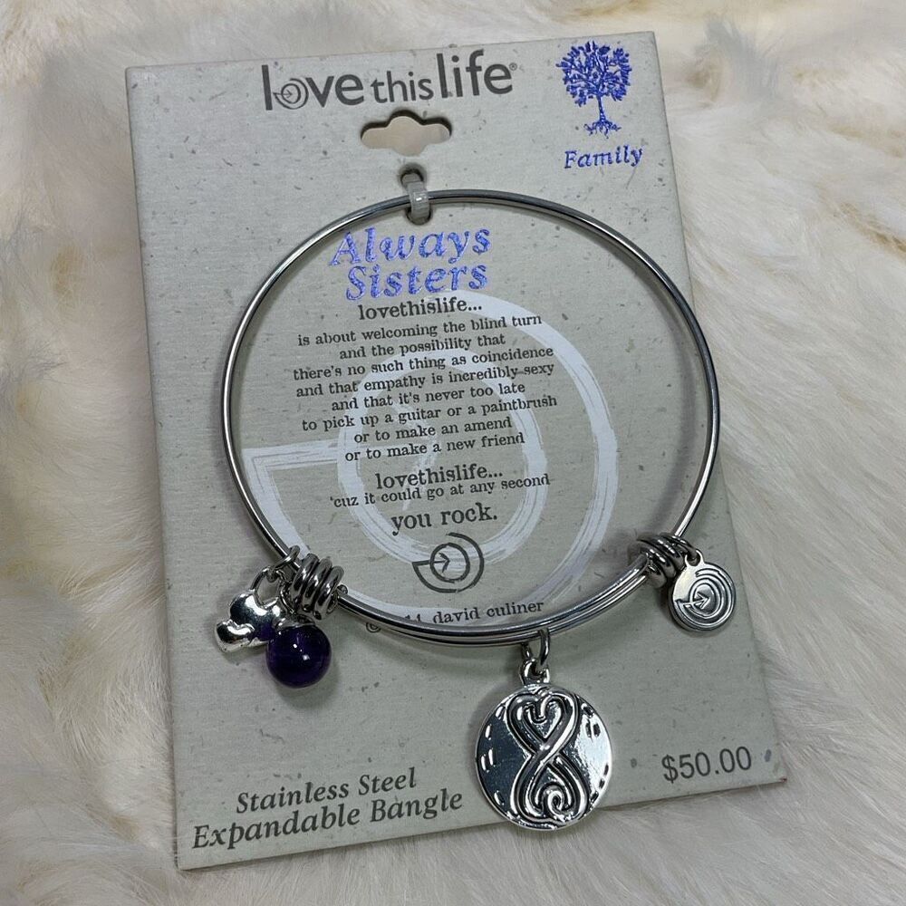 NWT Love This Life Always Sisters Stainless Steel Expandable Bracelet FAMILY